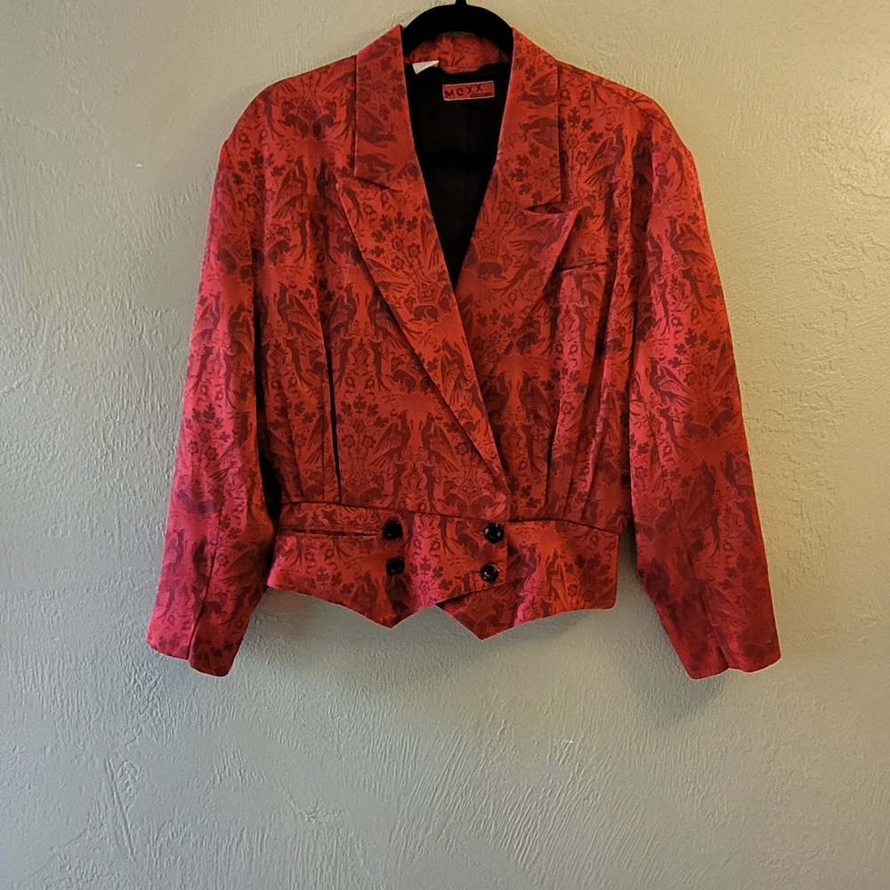 Mexx Jacket Beautiful Color With Satin Shine Red/back Pocket Buttons Sz 6